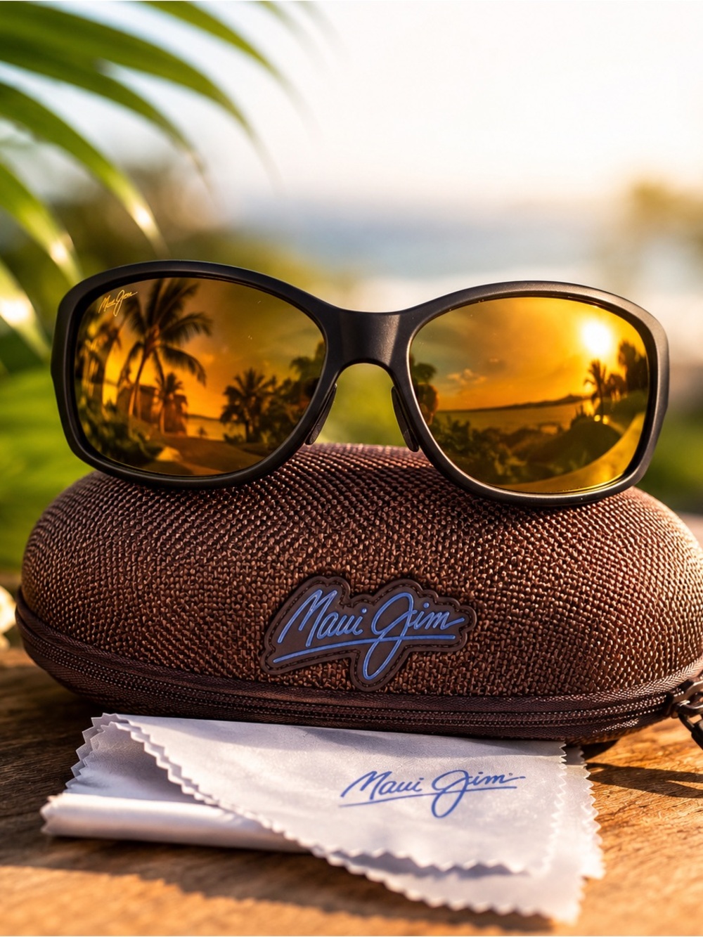 Maui Jim Black Frame Sunglasses with Amber-Gold Mirrored Lenses